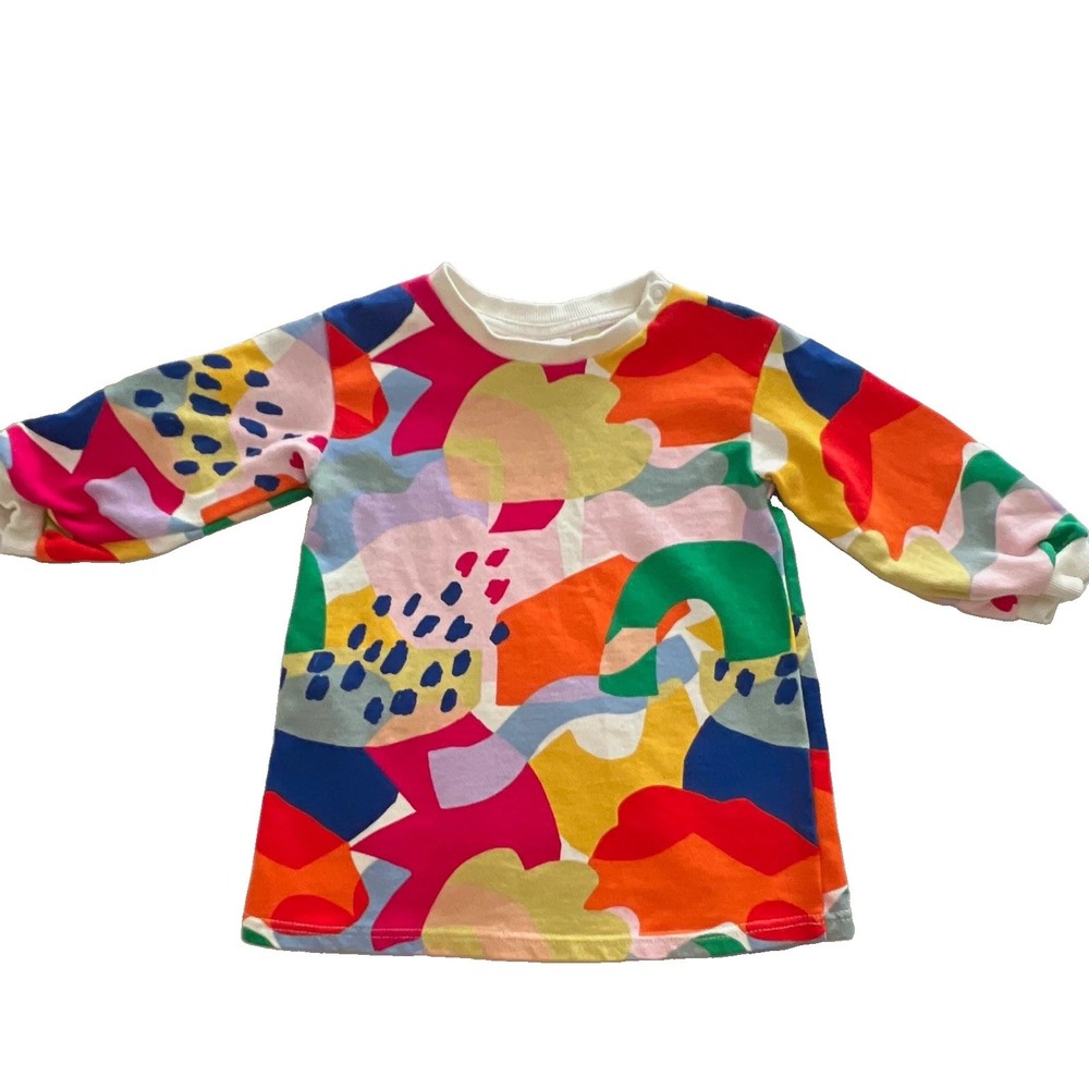 H&M Baby Multicolor Cotton Abstract Long Sleeve Crew Neck T-Shirt 9-12M